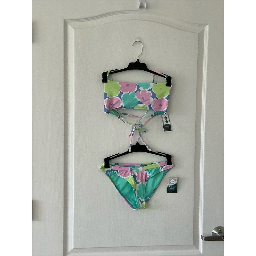 Bikini Set Eidon NWT 70's Pastel Floral S Bandeau XS V Low Rider